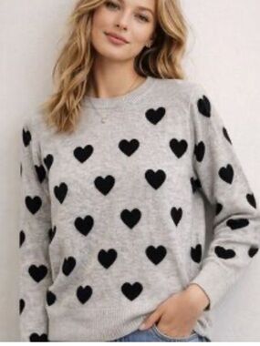 KAILY K Gray Viscose Blend Sweater with Heart Pattern